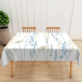 Lofaris Spring Floral Tablecloth with Blue Green and White Flowers for Garden Party Easter Dining Decor